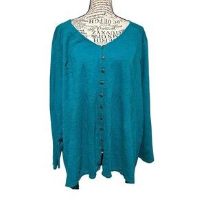 J Jill Stretch Boxy Button Up Cardigan Teal Plus 3x Longsleeve Officecore Travel